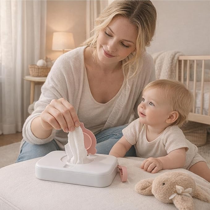 PandaEar 2 Pack Portable Baby Wipes Dispenser | Refillable Wet Wipe Case with Secure Lid and Carrying Strap for Travel, Diaper Bag, Car, and Nursery, Bear, Pink/Green