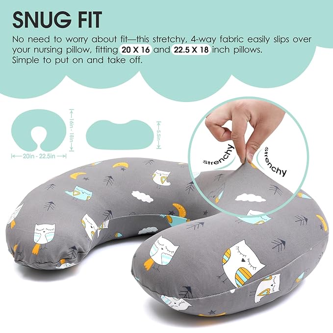 BROLEX Baby Nursing Pillow Covers: 2-Pack Soft Slipcovers for Breastfeeding Pillows - Comfortable Fabric, Fits Standard Nursing Pillows for Boys & Girls - Owl Bear