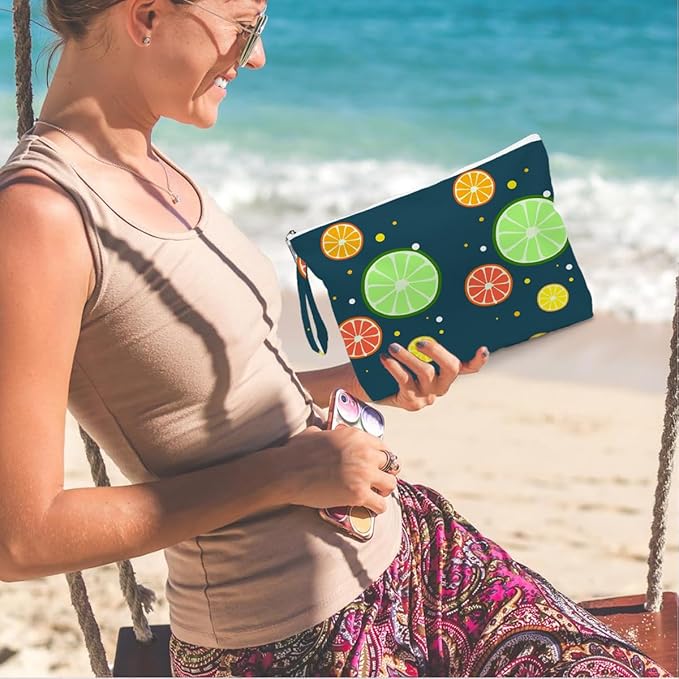 Wet Dry Bag, Wet Bag for Swimsuit, Diaper Sunscreen Large Zipper Pouch Waterproof Pouch, Beach Bags for Women, Lime and Grapefruit Patterns, Gifts for Ladies Girls Friends Colleagues and Sisters