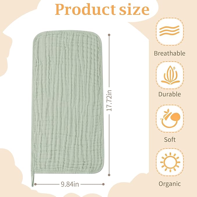Muslin Burp Cloths 5 Pack Large 20x12 inches Baby Burping Cloths, 6-Layer 100% Cotton for Newborn Boys Girls, Ultra Soft & Absorbent（Green）