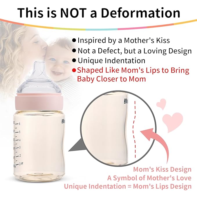 Mombella Classic PPSU Baby Bottles for Newborn 6oz, Anti-Colic Slow Flow Silicone Nipple Milk Bottle, Breast-Like Soft Teat, Durable Feeding Bottle, BPA Free, Pink