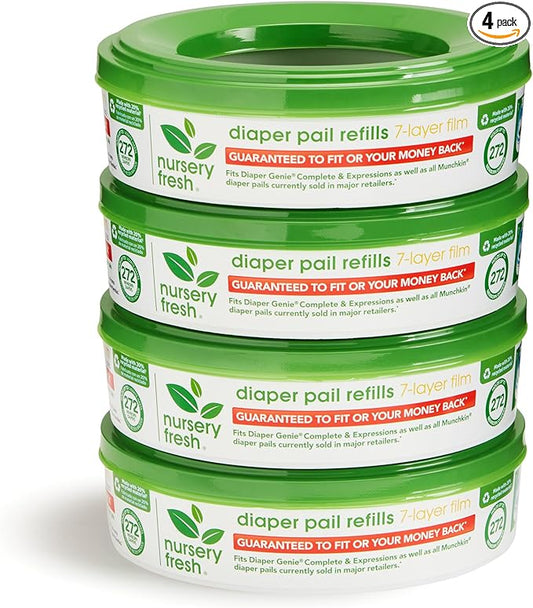 Nursery Fresh® Refill Rings for Diaper Genie® and Munchkin® Diaper Pails, Holds up to 1,088 Newborn Diapers, 4 Pack