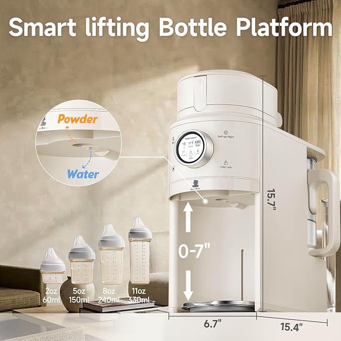 Snow Bear Baby Formula Maker–One Touch Warm Formula Dispenser, Precise Powder Water Ratio & Memory Setting,Sealed Powder Container,Auto Lifting Platform for No Mess fit Most Bottle–Shake Milk by Hand