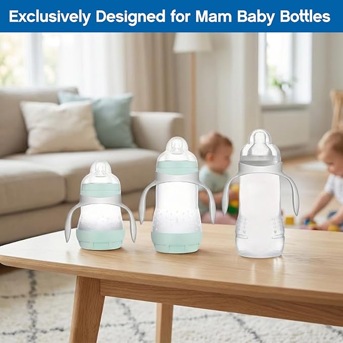 Baby Bottle Handles for Mam Bottles, Bottle Holder for Baby Self Feeding, Bottle Feeding Holder, White, Pack of 4