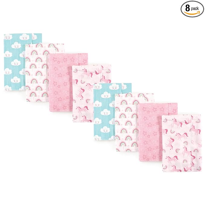 Luvable Friends Cotton Poly Flannel Burp Cloths Multipack, Rainbow 8-Pack, One Size