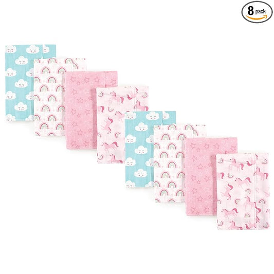 Luvable Friends Cotton Poly Flannel Burp Cloths Multipack, Rainbow 8-Pack, One Size