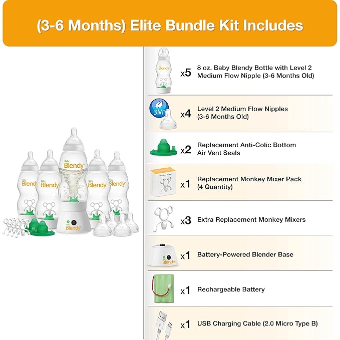 Baby Bottles - Best Infant to Toddler Milk Feeding Containers with Anti-Colic | Air Vent System - with Blender Mixer for Babies Newborns Infants Toddlers | (3-6 Months) Elite Bundle
