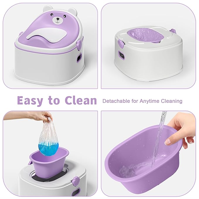 3-in-1 Potty Training Toilet, Portable Potty, Potty Training Seat and Toddler Step Stool, Easy Setup and Clean, Anti-Slip Toddler Potty Trainer for Boy Girl,Lavender