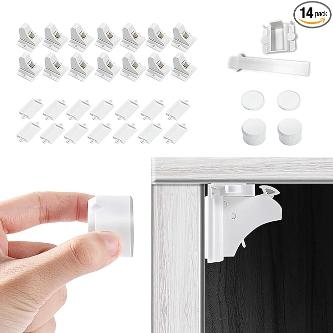 Vmaisi Magnet Cabinet Locks for Babies (14 Locks and 2 Keys)