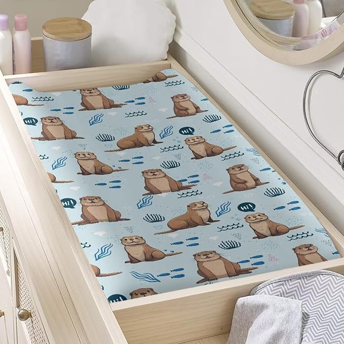 Sea Otter Changing Pad Cover Durable Breathable Nursery Pad Change Cover Waterproof Lightweight Soft Universal Tray Table Mat