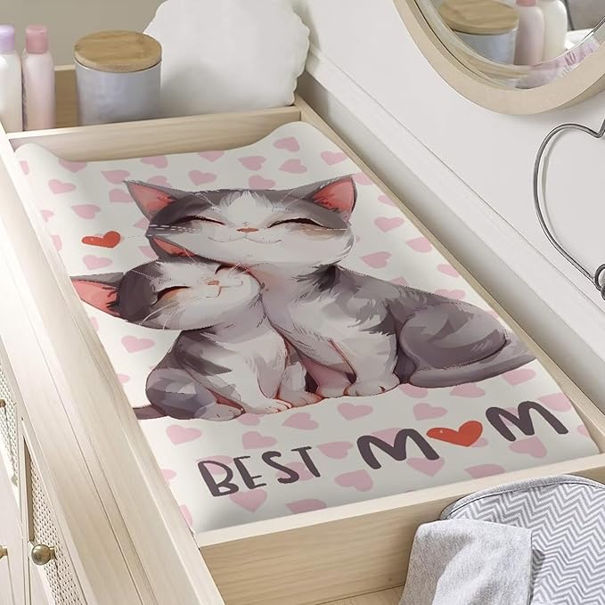 Cartoon Cats Baby Diaper Changing Table Sheets Jersey Knit Breathable Changing Table Pad Cover for Infants Toddles 16 * 32 Inches