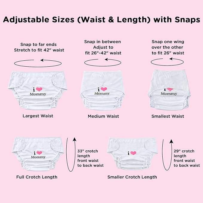 Littleforbig Washable Adjustable Reusable Waterproof Cloth Adult Diaper Wrap Cover One Size - I Love Mommy White
