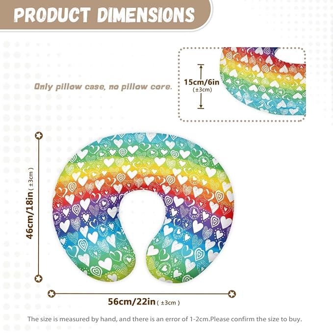 Forchrinse Rainbow Love Heart Nursing Pillow Cover Breastfeeding Pillow Slipcover for Baby Boys and Girls Soft Washable Nursing Pillow Case for Newborn
