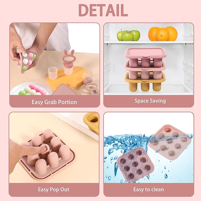 Baby Food Freezer Tray Silicone Nibble Freezer Tray,Baby Fruit Food Feeder Teether,Breastmilk Popsicle Mold,Babies Breast Milk Teether Pop Maker Maker for Homemade Infant Meals-Pink