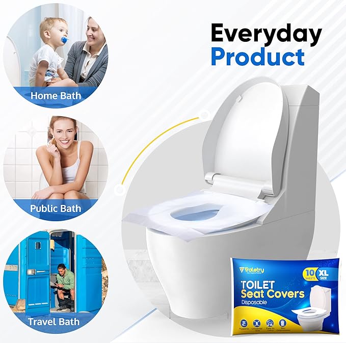 Toilet Seat Covers Disposable Flushable Travel Pack of 100, XL Biodegradable Paper Toilet Seat Covers for Adults & Kids, Public Restroom, Airplane & Camping Travel Essentials