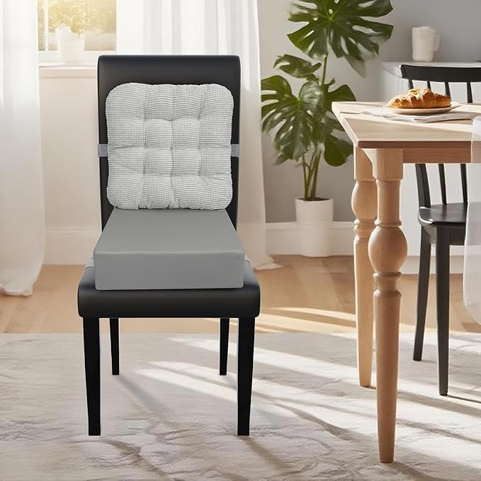 Booster Seat for Kitchen Chair Dining Table with Comfy Backrest Pillow and Adjustable Safety Buckles,Non-Slip Kid Toddler Booster Seat for Dining Table, PU Travel Baby Booster Cushion Chair