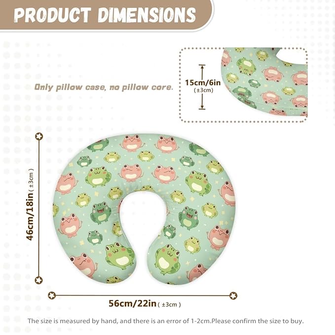 Cute Frog Nursing Pillow Cover for Boy Girl Breastfeeding Pillow Slipcovers Stretchable Newborn U-Shaped Breastfeeding Pillowcase Cushion Covers Green