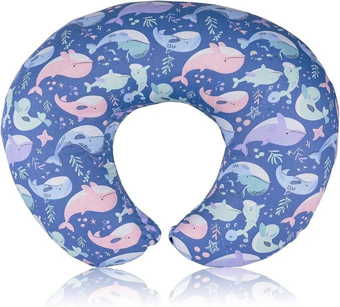 Nursing Pillow Cover, Compatible with Boppy Nursing Pillow Original Size, Breastfeeding Pillow Slipcover for Baby Boys & Girls, Organic Cotton, Machine Washable & Breathable, Blue Whale
