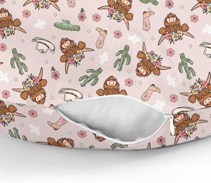 Highland Cows Cactus Baby Nursing Pillow Covers for Boy Girl Pink Western Cowgirl Boots Hats Yak Floral Nursery Pillowcase for Breastfeeding Pillows Wild West Soft Stretchy Slipcovers for Newborn