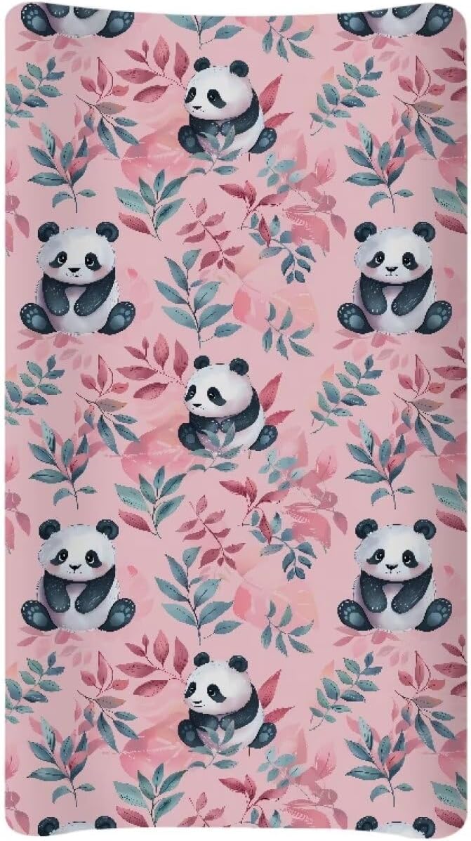 Panda Changing Pad Cover Waterproof Soft Diaper Changing Mat Cover for Baby Stretchy Lightweight Universal Tray Table Mat Fit 32"x16" Contoured Pad
