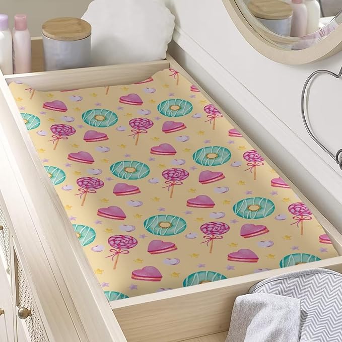 Ice Cream Print Changing Table Diaper Change Pad Cover Girl Boys Baby Infant Floral Soft Breathable Changing Table Cover Crib Mat Sheets 32''x16"