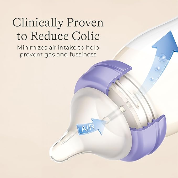 Lansinoh Anti-Colic Baby Bottles, BPA-Free Plastic, 11 Ounces, 4 Count, Fast Flow Nipples (Size F), Breastfeeding Bottle with NaturalWave Design