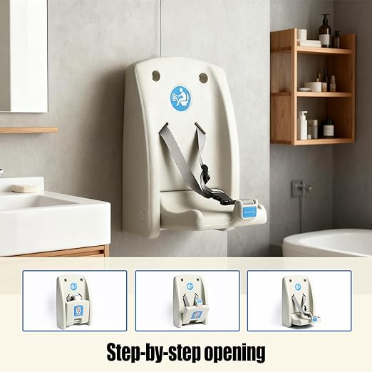 Wall-Mounted Public Bathroom Baby Seat - Foldable Child Protection Seat with Safety Buckle, Durable ABS Toddler Safety Seat
