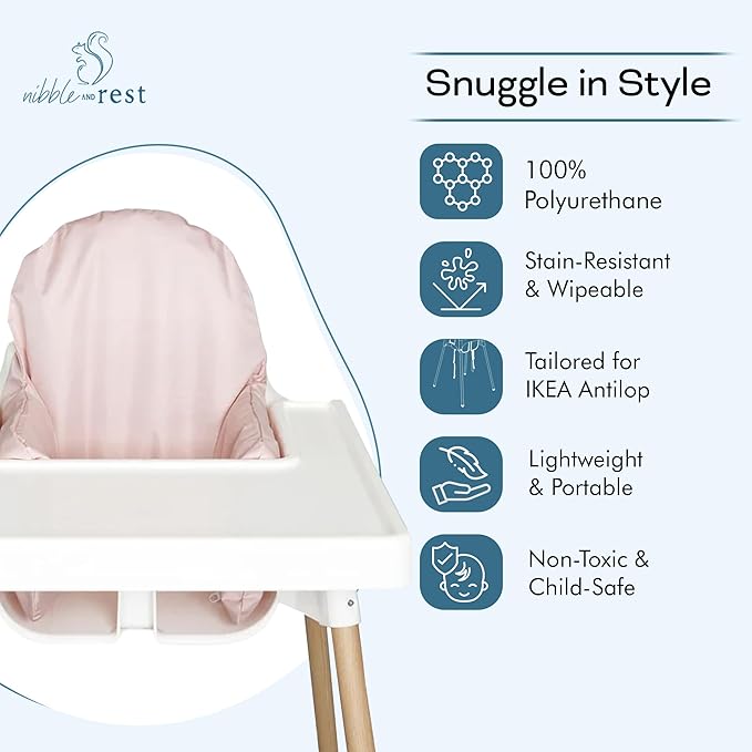 Nibble and Rest Highchair Cushion Cover, Compatible with IKEA Antilop Highchair, Stain-Proof, and Wipeable (Cushion NOT Included) (Dusty Pink)