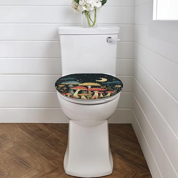 Mushroom Toilet Dust Cover Flannel Fabric Bathroom Covers Elastic Edges Stretch Washable Toilet Lid Covers for Bathroom Covers