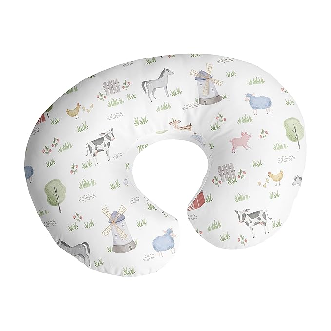 Sweet Jojo Designs Farm Animals Nursing Pillow Cover Breastfeeding Pillowcase Newborn Infant Bottle Breast Feeding Pillow NOT Included Watercolor Farmhouse Barn Horse Cow Gender Neutral