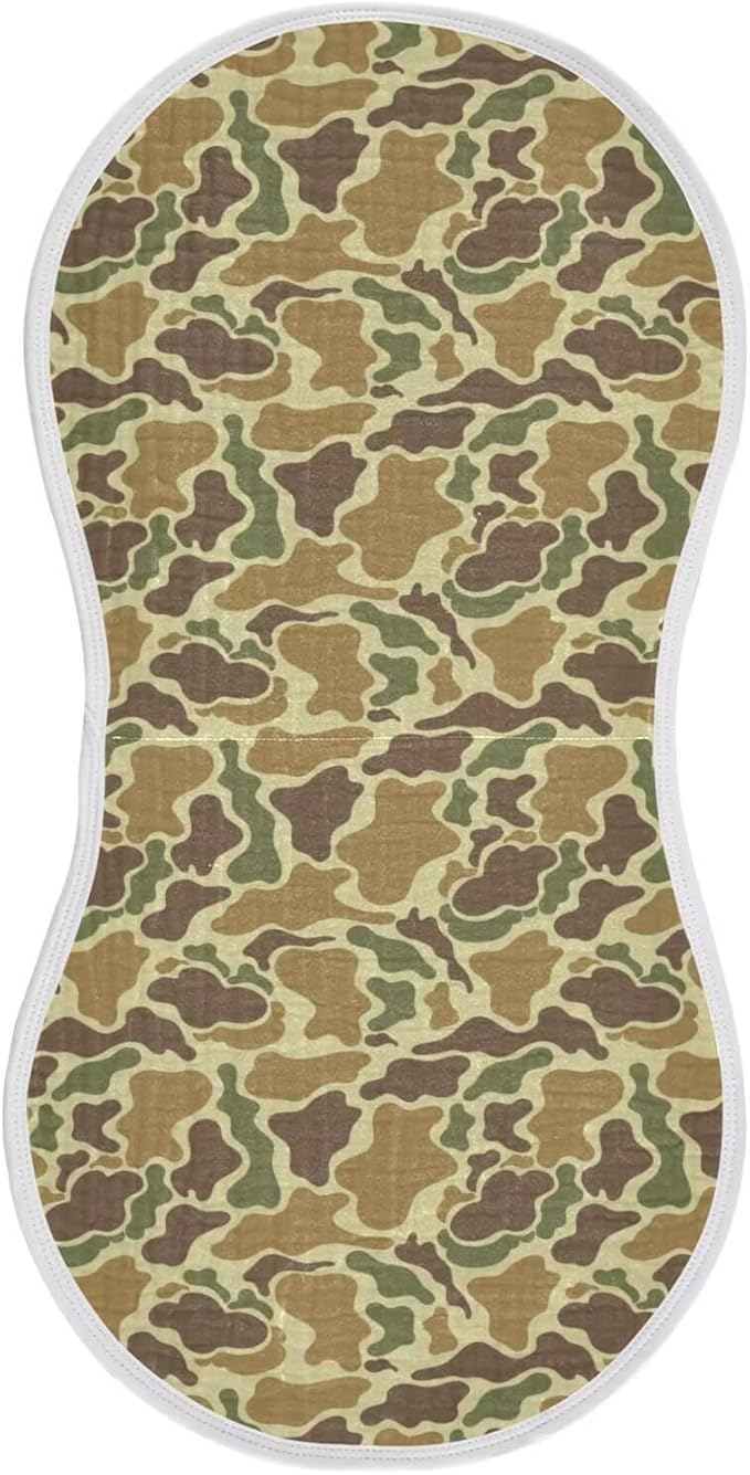 Baby Muslin Burp Cloths Set of 1 Vintage Camo Green Muslin Washcloths Camouflage Retro Brown Army Milk Spit Up Rags Soft Newborn Towel Burp Cloth Bib for Unisex Boys and Girls, 22 x 11 Inch