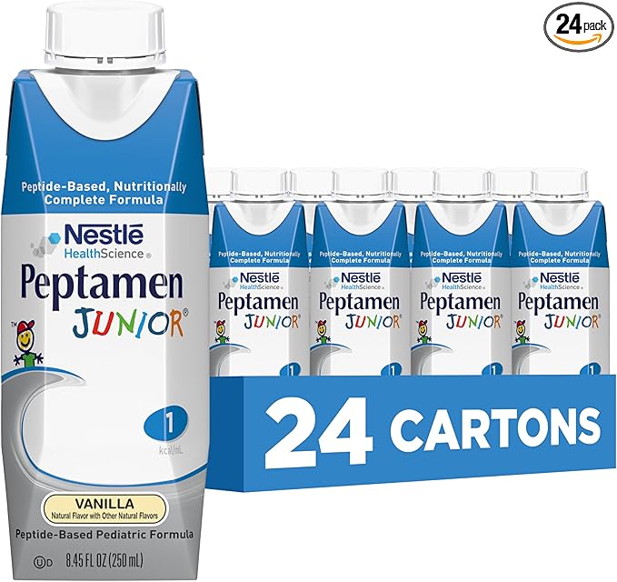 Peptamen Junior, Calorically Dense Tube Feeding Formula, for GI-Impaired Children Ages 1-13 Years (1 kcal/mL), Vanilla, 8.45 Fl Oz, 24 Count