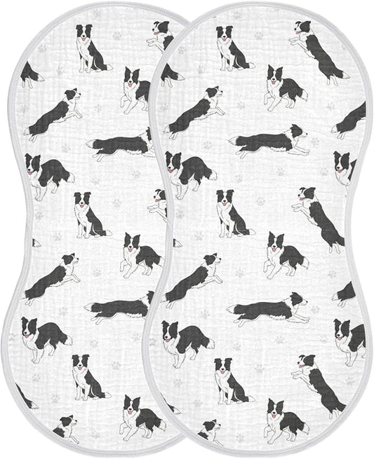 2 Pack Muslin Burp Cloths Collie Dog Paw White Cotton Baby Burp Cloths Ultra Absorbent and Soft Spit Up Rags for Newborn Boys Girls 22x11 Inch