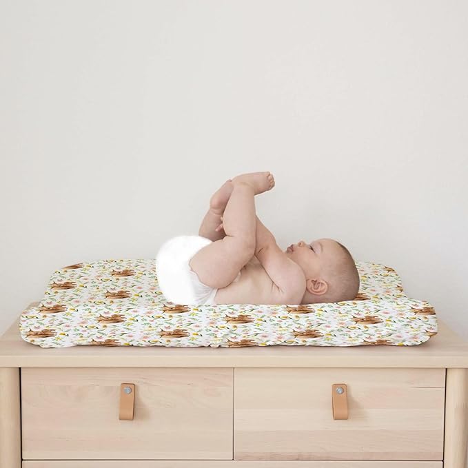 Highland Cows Boho Floral Changing Pad Covers Highland Yak Retro Flowers Change Table Pad Cover for Boys Girls Farm Animal Soft Stretchy Snug Fitted Diaper Changing Mat Sheets Cover 32''x16''