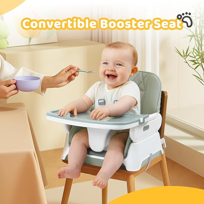 JOYMOR 5 in 1 High Chair for Babies and Toddlers, Convertible Baby Highchair, Booster & Toddler Chair, Lightweight, Foldable and Portable for Travel