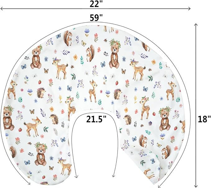 Watercolor Animals Spring Baby Nursing Pillow Covers for Boy Girl Bear Bunny Raccoon Floral Leaves Nursing Pillowcase for Breastfeeding Pillows Animal Soft Stretchy Slipcovers for Newborn