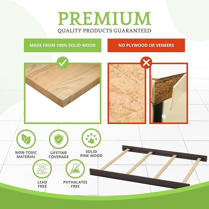 Full-Size Conversion Kit Bed Rails for Baby Appleseed and Eco-Chic Convertible Cribs - Solid Wood Rail - Toddler & Adult Bed Rail for Full-Size Beds - Nursery & Baby Furniture (Espresso, Hook-On Kit)