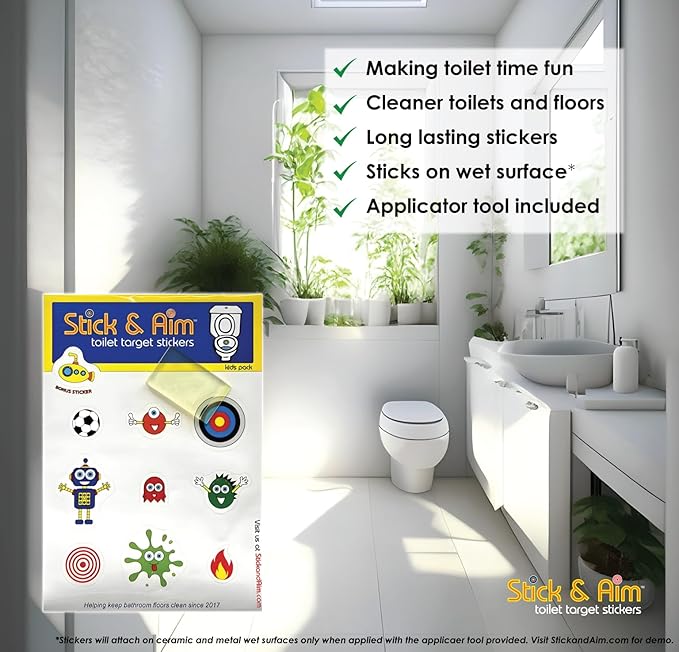 Kids Pack - Toilet Target Stickers with Sticker Applicator Smoothing Tool, Potty Stickers for Potty Training, Toilet Targets for Potty Training Boys. Toilet Stickers for Boys Aim.