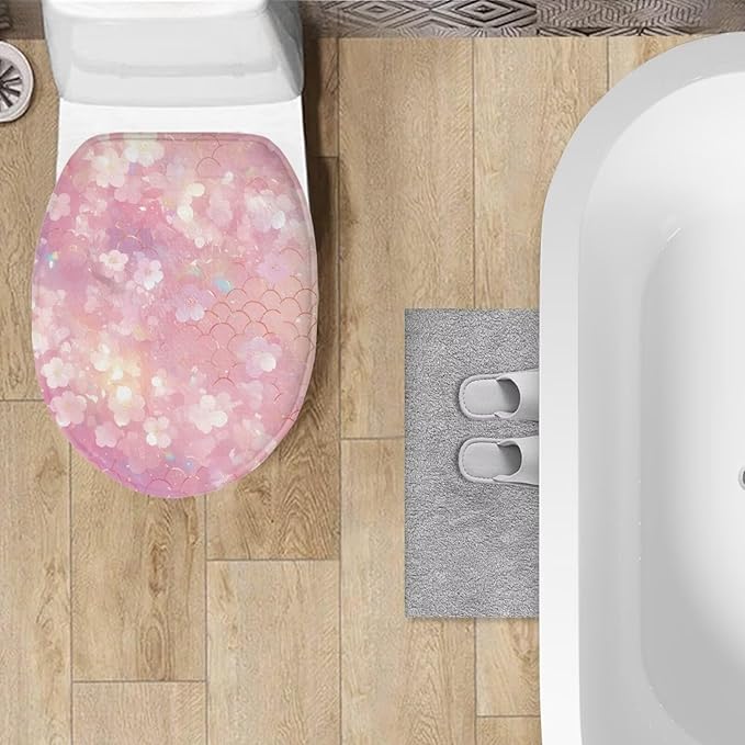 Cherry Blossom Toilet Cover Seat Dust Covers Protector Soft Flannel Fabric Toilet Protector Cover Dustproof Elastic Edges Toilet Seat Cover Universal for Most Toilet Bowl Lids Pink