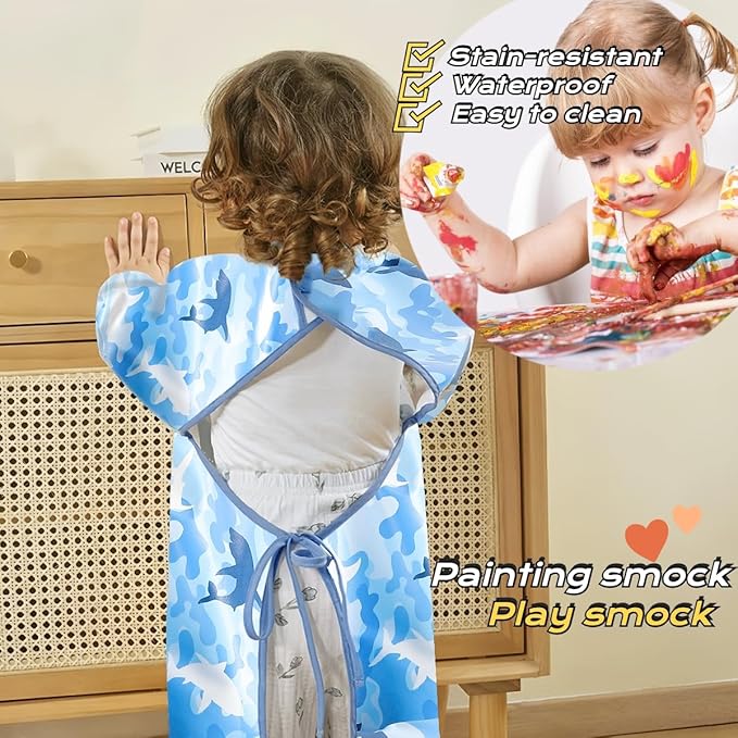 TSD Bib Baby Weaning Bib - Long Sleeved Bib Toddler bibs 6～36Months and Fully Cover to Highchair