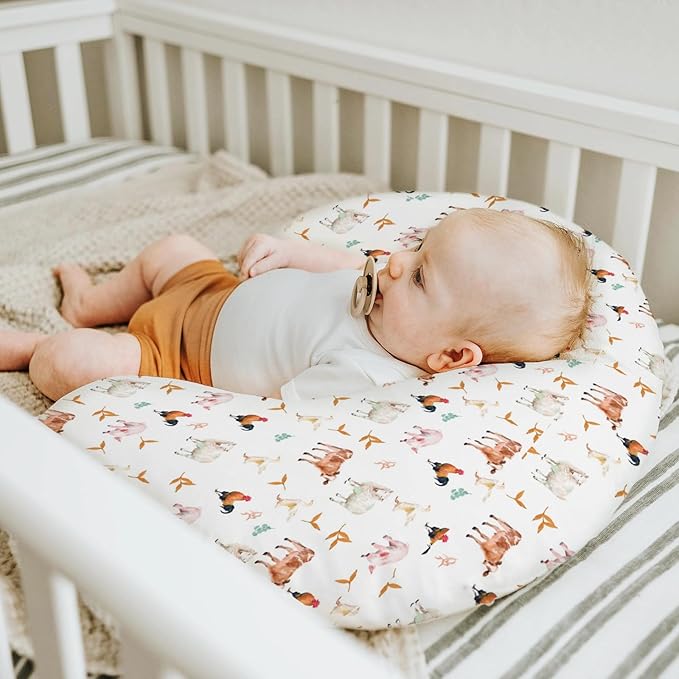 Watercolor Farm Animals Baby Nursing Pillow Covers for Boy Girl Pig Rooster Lamb Cow Duck Sunflowers Leaves Nursing Slipcovers for Breastfeeding Pillows Farm Life Soft Stretchy Removable Covers