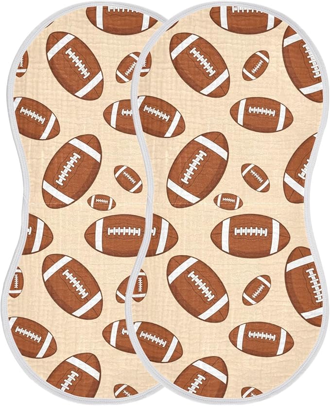 2 Pack Muslin Burp Cloths Sports Football Khaki Print Cotton Baby Burp Cloths Absorbent Soft Burping Cloth Washcloths for Newborn Babies 22x11 Inch