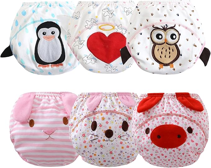 Cotton Reusable Baby Training Pants Unisex Potty Toddler Underpants Kids Waterproof Breathable Underwear 6-Pack