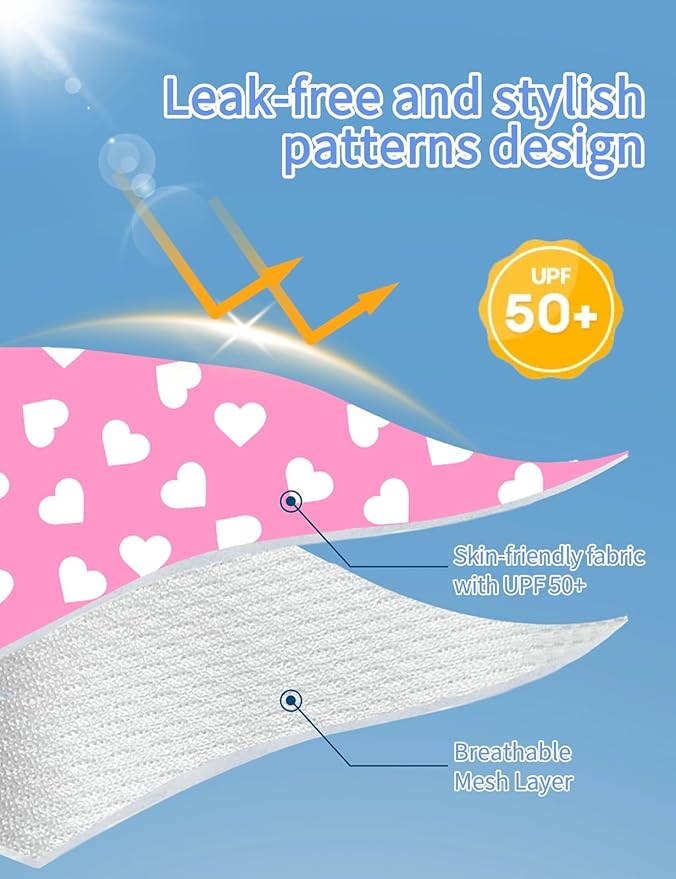 weVSwe Newborn Swim Diaper for Baby 50+ Infant Girl Waterproof Diapers Snap Adjustable Swimming Diapers Pink Heart 18-24 Months