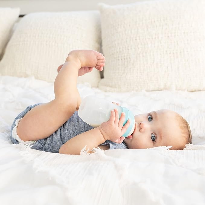 Tiny Twinkle Silicone Baby Bottle with Comfort Grip and Soft Flexible Nipple - Squeezably Soft Baby Bottles for Newborn and Up (Mint, 8 Ounce)