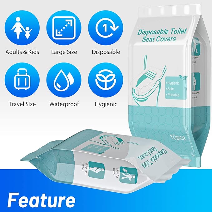 30 Pack Toilet Seat Covers Disposable100% Waterproof XL Individually Wrapped Disposable Toilet Seat Covers for Adults and Kids Potty Training, Travel Accessories for Public Restrooms Airplane Camping
