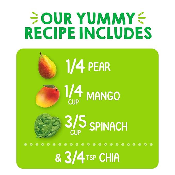 HAPPYTOT Organics Stage 4 Baby Food Pouches, Gluten Free, Vegan Snack, SuperFoods Fruit & Veggie Puree, Pears, Mango, Spinach & Chia, 4.22 Ounce (Pack of 1)