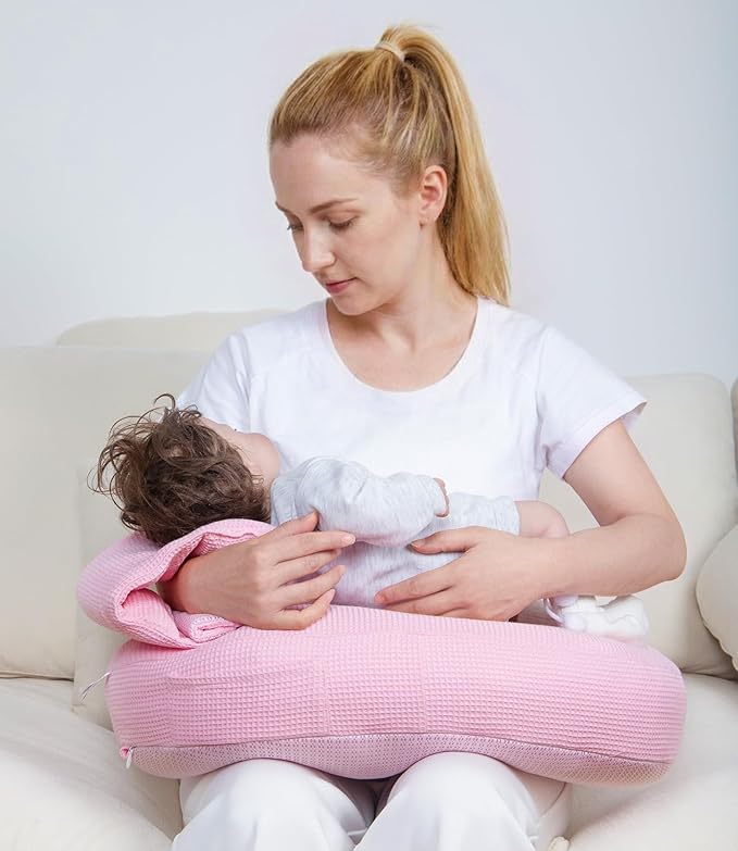 Nursing Pillow for Breastfeeding Bottle Feeding, Ergonomic Baby Feeding Support Pillow, Tummy Time Sitting Support, Washable Cover, 16 CFR 1242 Compliant