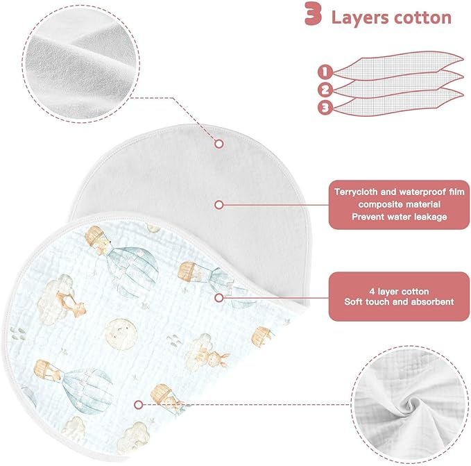 vvfelixl Muslin Burp Cloths Hot Air Balloon Rabbits Mouse Baby Washcloths for Baby Girl Boys 2 Pack White