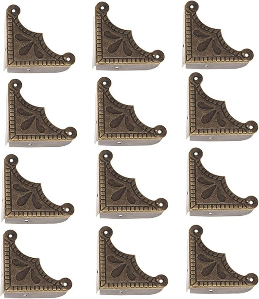 dophee Antique Bronze Box Corner Covers, Decorative Corner Protectors Guards Edge Guards for Jewelry Box Chest Table Desk Photo Frame Panal, 1.53"x1.53"x1.97"(12-Pack)